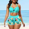 Women's Hanging Neck Style Swimsuit Tulip Print Bikini Tankini Swimsuit