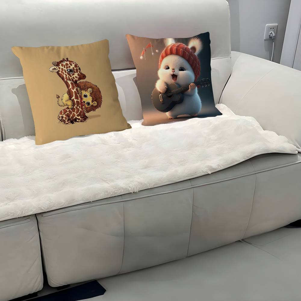 Cartoon Niedliche Tiere Kissenbezug Abnehmbarer Waschbarer Kissenbezug – Ganzjährig Weiches Leinen