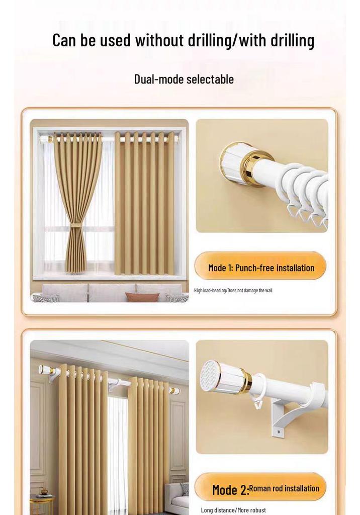 Telescopic No-Drill Curtain Rod & Bracket, Clothes Drying Shower Support Rod, Door Roman Rod