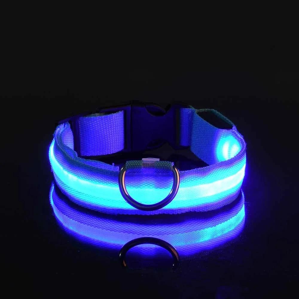 

LED Flashing Dog Collar Nylon Glow In The Dark Luminous Safety Night Light Up Pet Dog Collar Accessories M neck 37-46cm синий