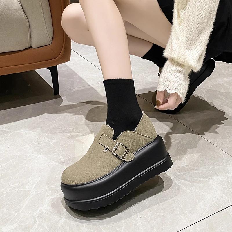 Fashion 7.5CM New Winter Warm Fluffy Sneakers Suede Leather High Platform Snow Shoes for Women Non Slip Plush Casual Chunky Shoes Woman