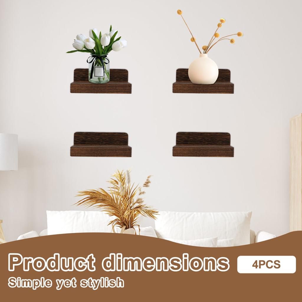 4 Pcs Wood Floating Shelves Small Wall Shelves Wall Mounted Floating Wall Shelves Decorative Wall Storage Shelves 12.5x12.5x5cm