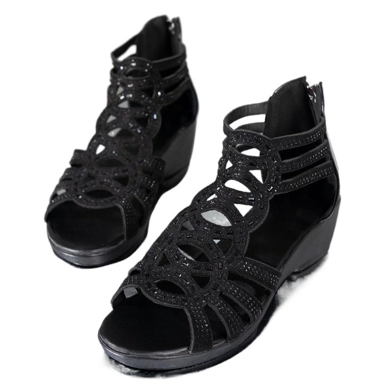 Fashion Ladies Shoes 2025 New Back Zipper Women's Sandals Fashion Crystal Summer Plus Size Best Seller Rome Soft Bottom Wedge Sandals