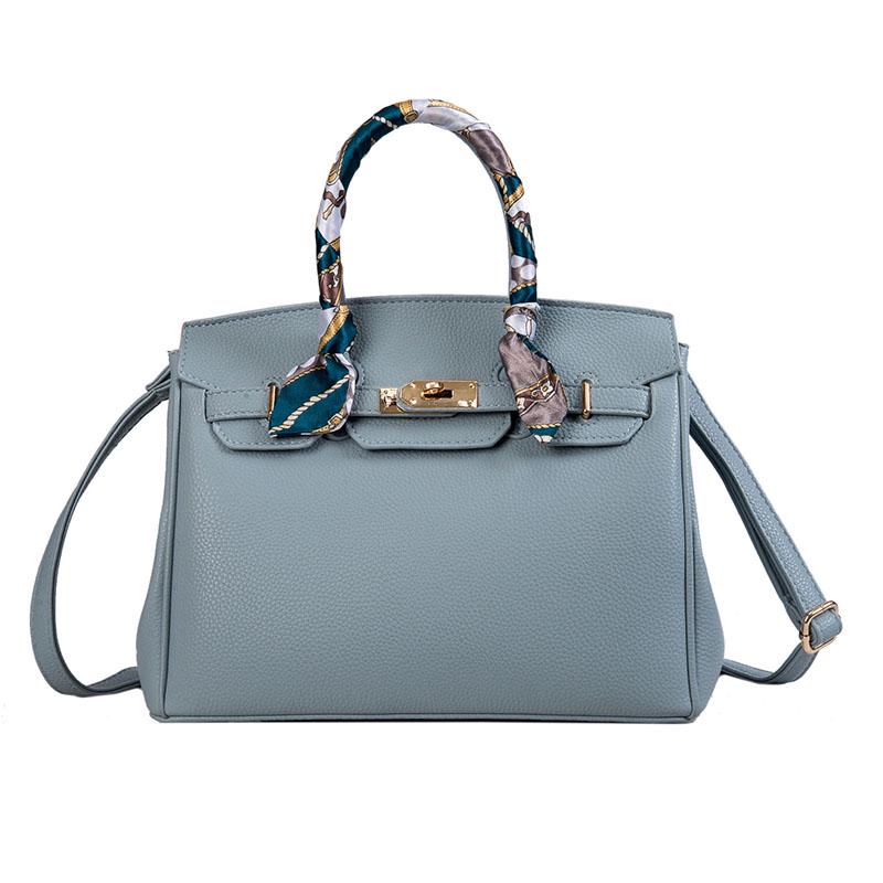 2020 Lock Handbag Fashion Lychee Pattern Single Shoulder Diagonal Platinum