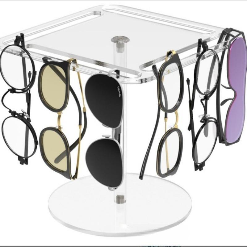 Acrylic Rotating Sunglasses and Glasses Display Stand - Double-layered Black,Transparent Desktop Eyeglass Storage Holder