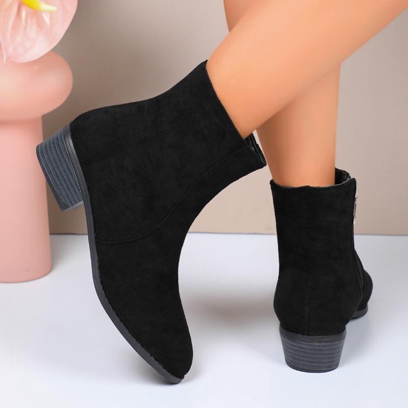 Women's Thick Heel Cotton Boots Winter New Round Head Suede Side Zipper Anti-slip Wear-resistant Short Boots