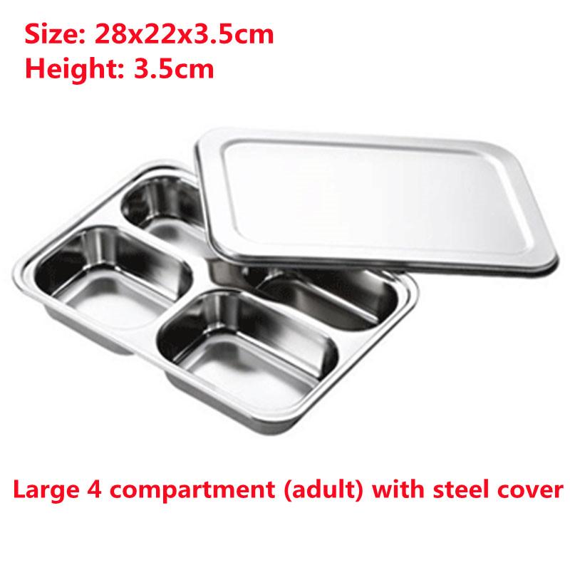304 Stainless Steel Divided Dinner Tray Lunch Container Food Plate for School Canteen 3/5/4 Section Divided Bento Tray Tableware