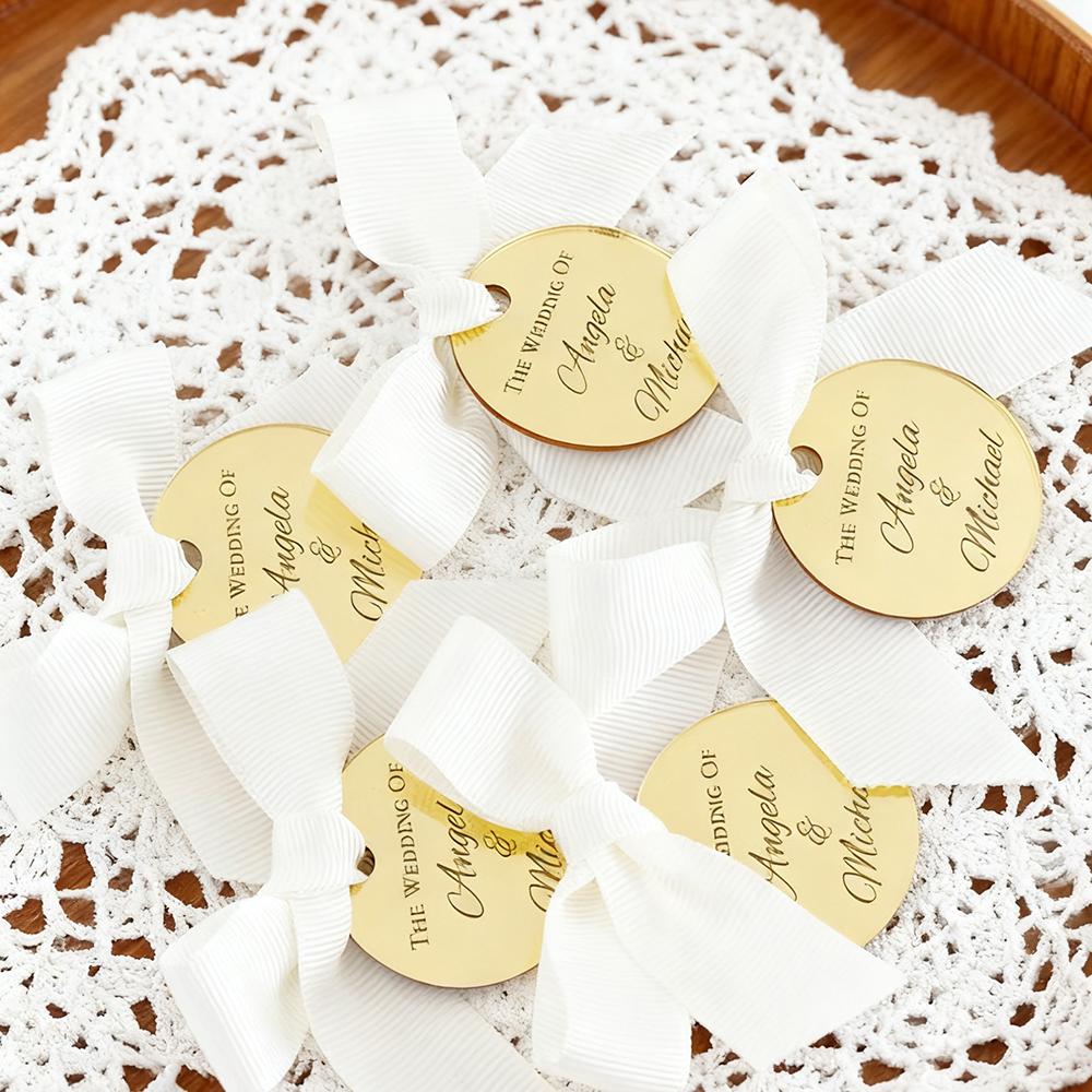 Personalized 5Pcs Wedding Favor Tag Christmas Round Acrylic Tags Cards Bachelorette Name Place Card Favor Decor Bridal Shower
