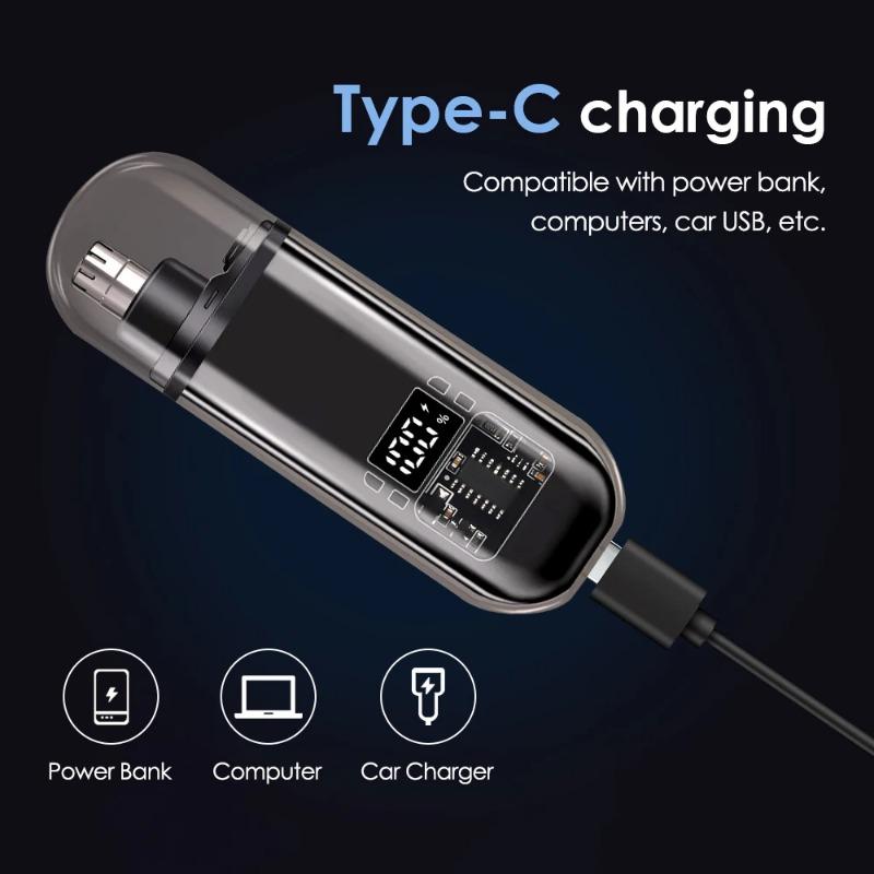 Electric Nose Hair Trimmer Painless Nose Hair Clipper USB Charging Dual-Edge Blades Portable LCD Display Men Mini Nose Hair Trim