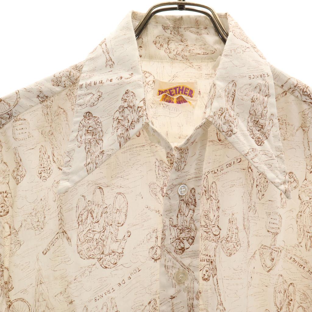 70s Vintage USA Made Collar Pads Overall Handle Long Sleeve Cotton Shirt Men's Used