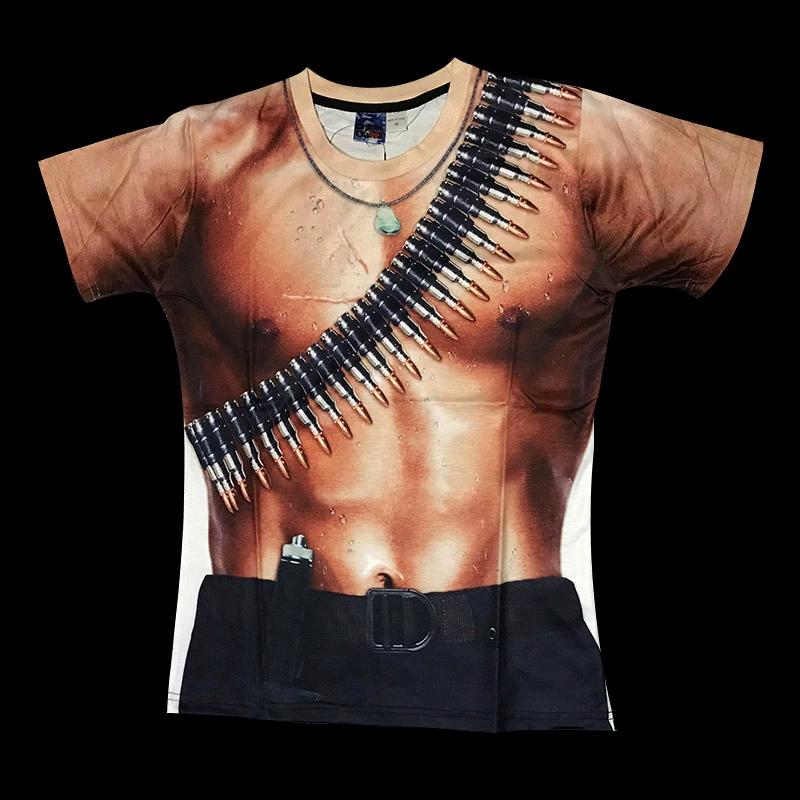 Fake Abdominal Muscles and Bust Funny Men's T-shirt 3D Tattoo Clothes Pattern Animal Personality Event Short-sleeved T-shirt Trendy Annual Party