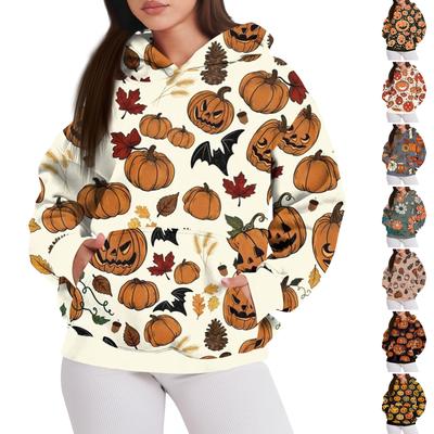 Sudadera con capucha informal de moda para mujer, sudadera de manga larga con estampado de Halloween