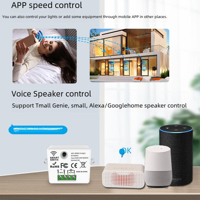 Tuya WiFi Smart Switch with Wireless Remote, Free Sticker, App Control, Timing, and Alexa Voice Compatibility.