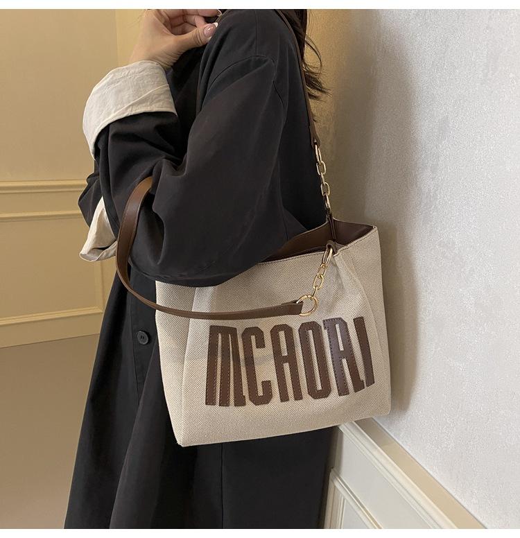 Canvas Commuter Tote Bag Women's Large-capacity New Casual Autumn and Winter Shoulder Bag College Student Class Bag