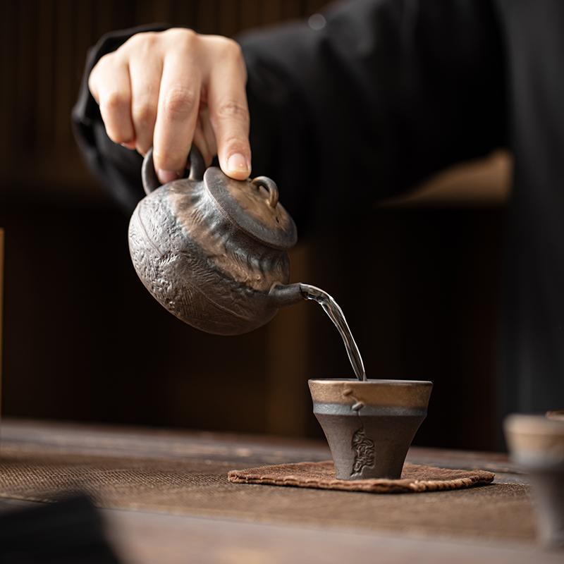 150ml Retro Ceramic Teapot Vintage Rough Pottery Gilded Iron Glaze Teapot High-end Kungfu Tea Pot Tea Maker Tea Ceremony