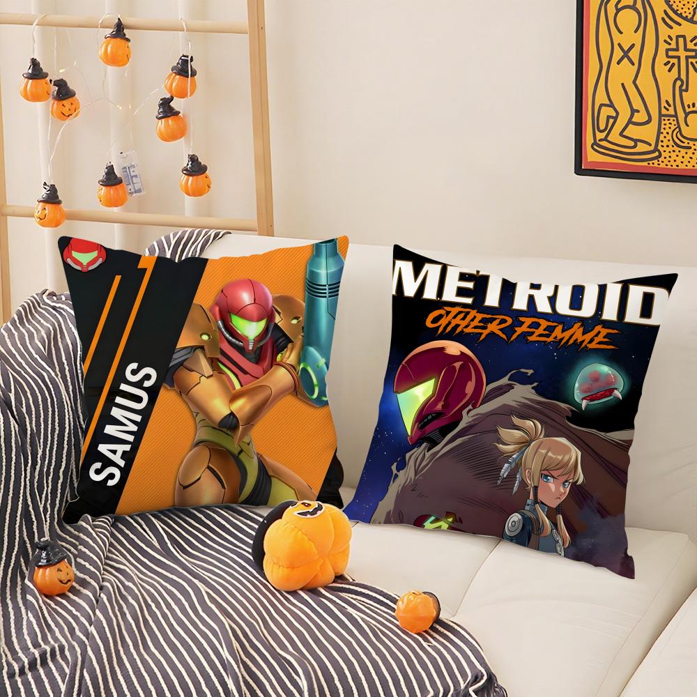 Game M-Metroid Cool Soldier Pillow Case Pattern Printed Pillowcase for Living Room Sofa Cushion Cover & Bedroom Decor