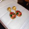 Pinkdudu Vintage Silver Needle Oval Enamel Colored Glazed Drop Earrings Luxurious Classical Court Style Dangle earrings for Women PD2136