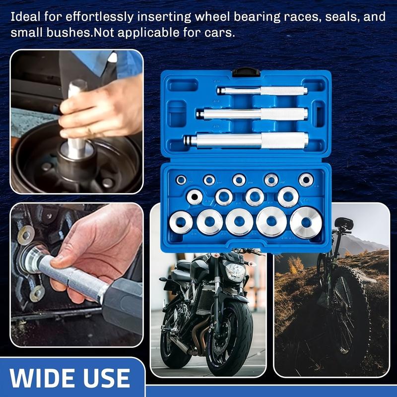 17PCS Bearing Race and Seal Driver Disc Tool Master Set Wheel Axle Bushing for Motorbikes Wheel Bearings