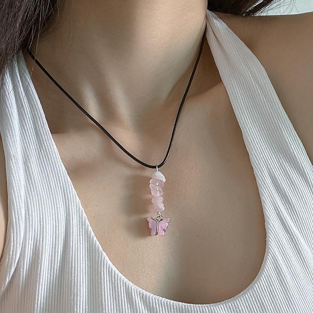 Accessories, simple butterfly tassel necklace, pastoral irregular gravel retro star and moon pendant necklace