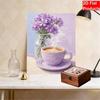 DIY Frameless Pearl Painting Kit Purple Coffee Cup and Floral Vase 3D Shiny Bead Art Canvas Relaxing Craft for Home Wall Decor Gift