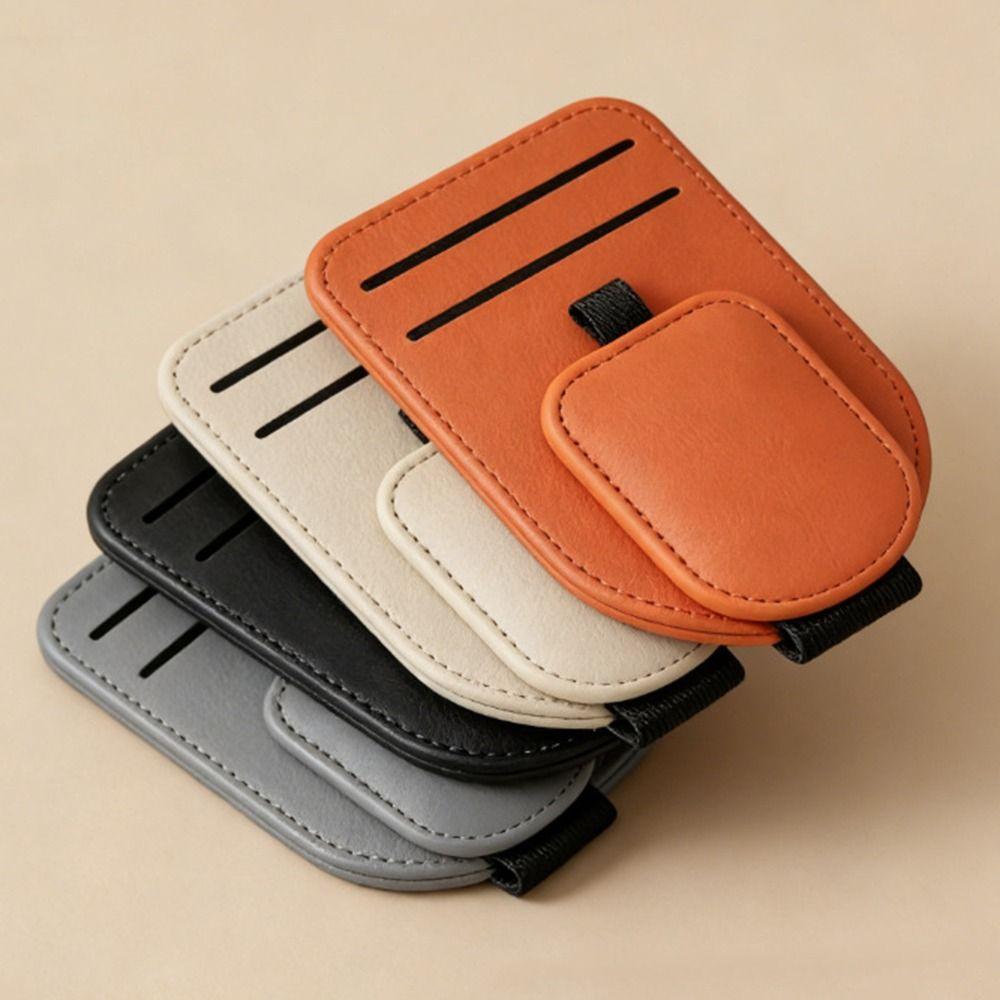 Creative Car Sun Visor Glasses Holder PU Leather Car Sunglasses Holder Car Storage