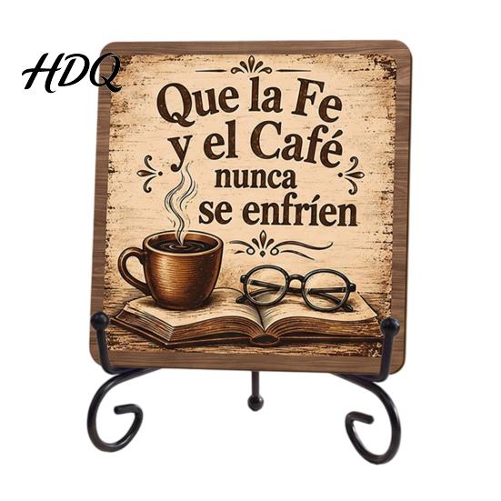 Rustic Coffee Sign for Bar 5" x Sign Wooden Spanish Decor with Decorative Station Signage Metal Display Rack Vintage Tabletop Decorations,