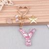 Cute  Bling Keychain A To Z Initial Letter Love Heart Star Pink For Women Girls Bag Cup Pendant Key Chain Accessories