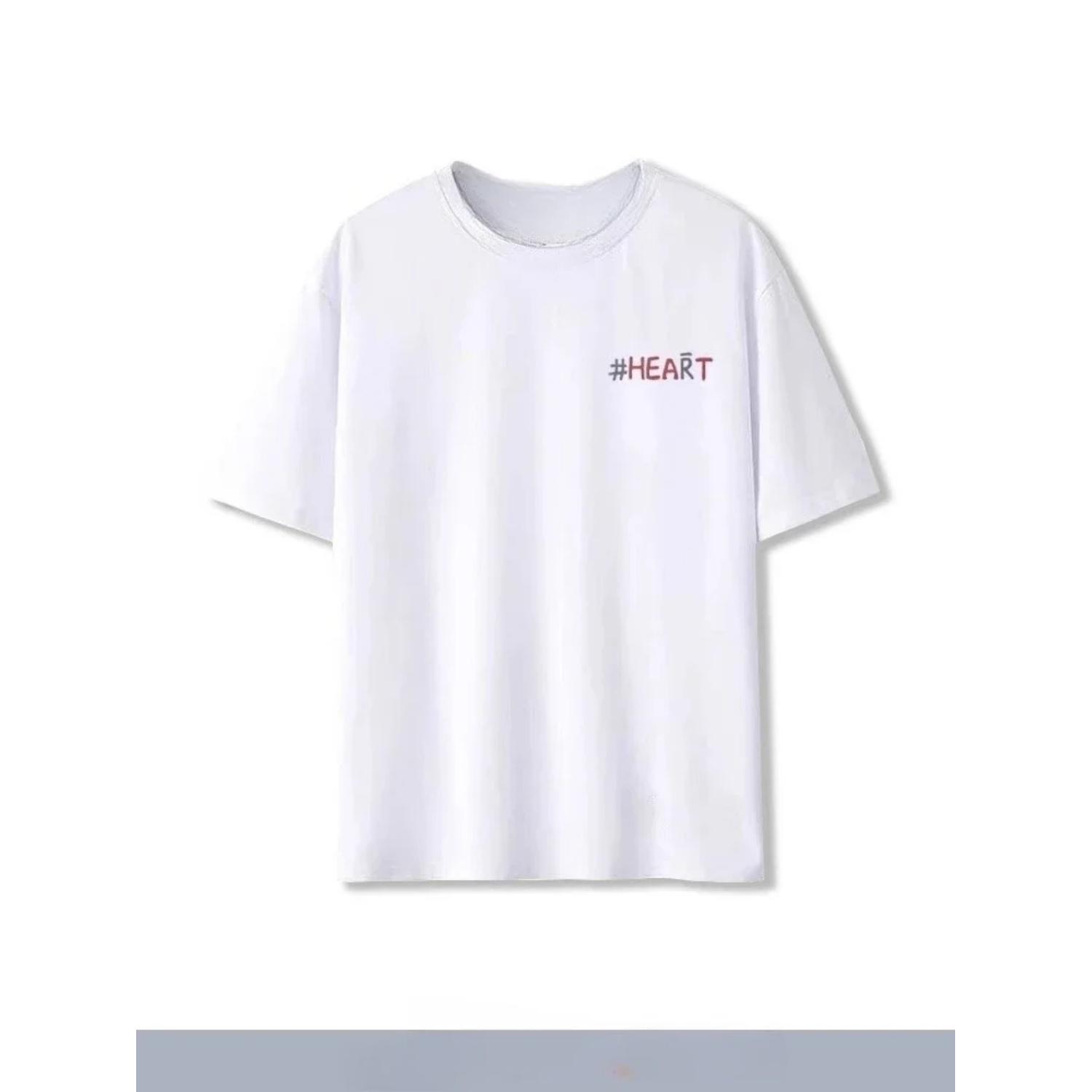 

HEART Print Lycoris Recoil Nishikigi Chisato Cosplay Short Sleeve T-shirt Men s and Women s Pure Cotton Summer Top S чёрный
