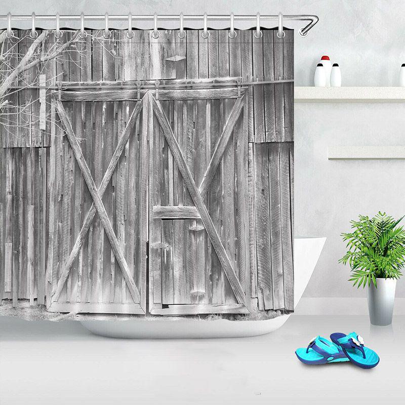 3d Print Fabric Rustic Wood Shower Curtain Set Waterproof Mildewproof Bathroom