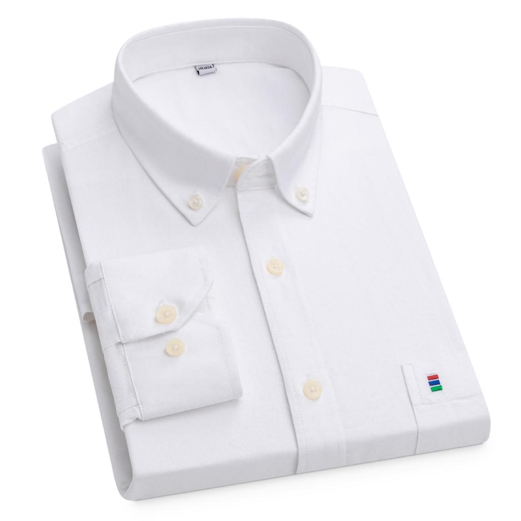Men's Cotton Oxford Long Sleeve Shirt - Solid Color for Business Casual