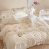 Korean Princess Style Cotton Bedding Set Lace Trim 3D Flower Duvet Cover Sheet Bedspread