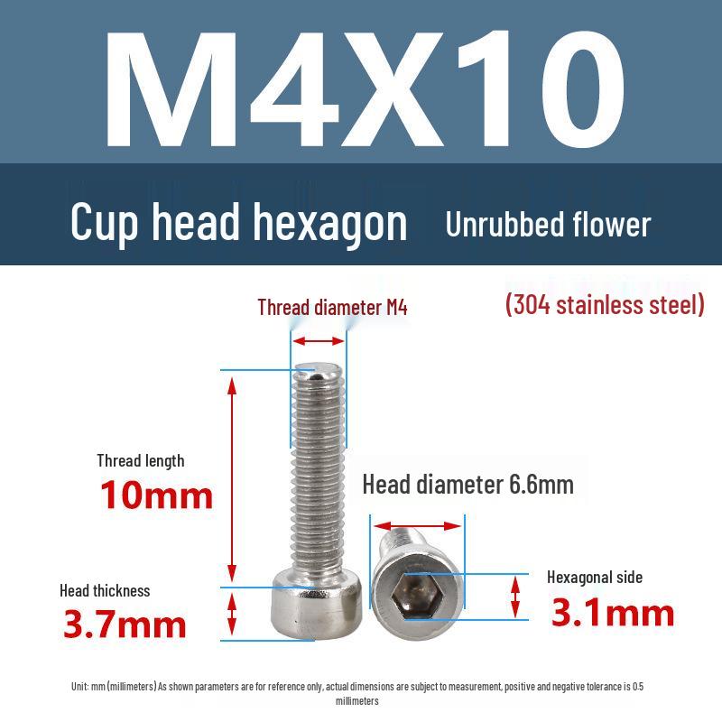 Yigu 304 Stainless Steel Socket Head Cap Screw, M2-M6 Cylindrical Head, Full Thread, Non-Knurled