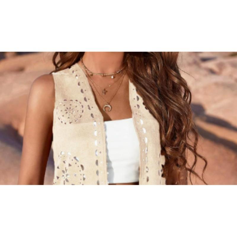 Damen Frühling/Sommer Ärmelloser Cardigan mit Fransen, Unifarbene Punk-Jacke