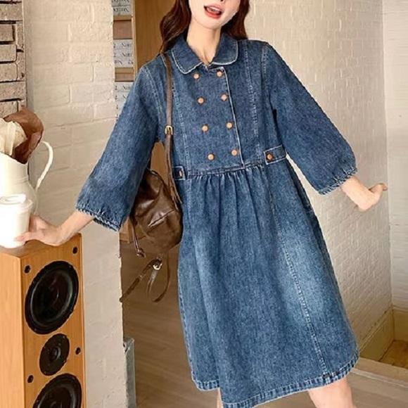 Casual Loose Denim Skirt Women's Doll Collar Dress Spring All-match Skirt