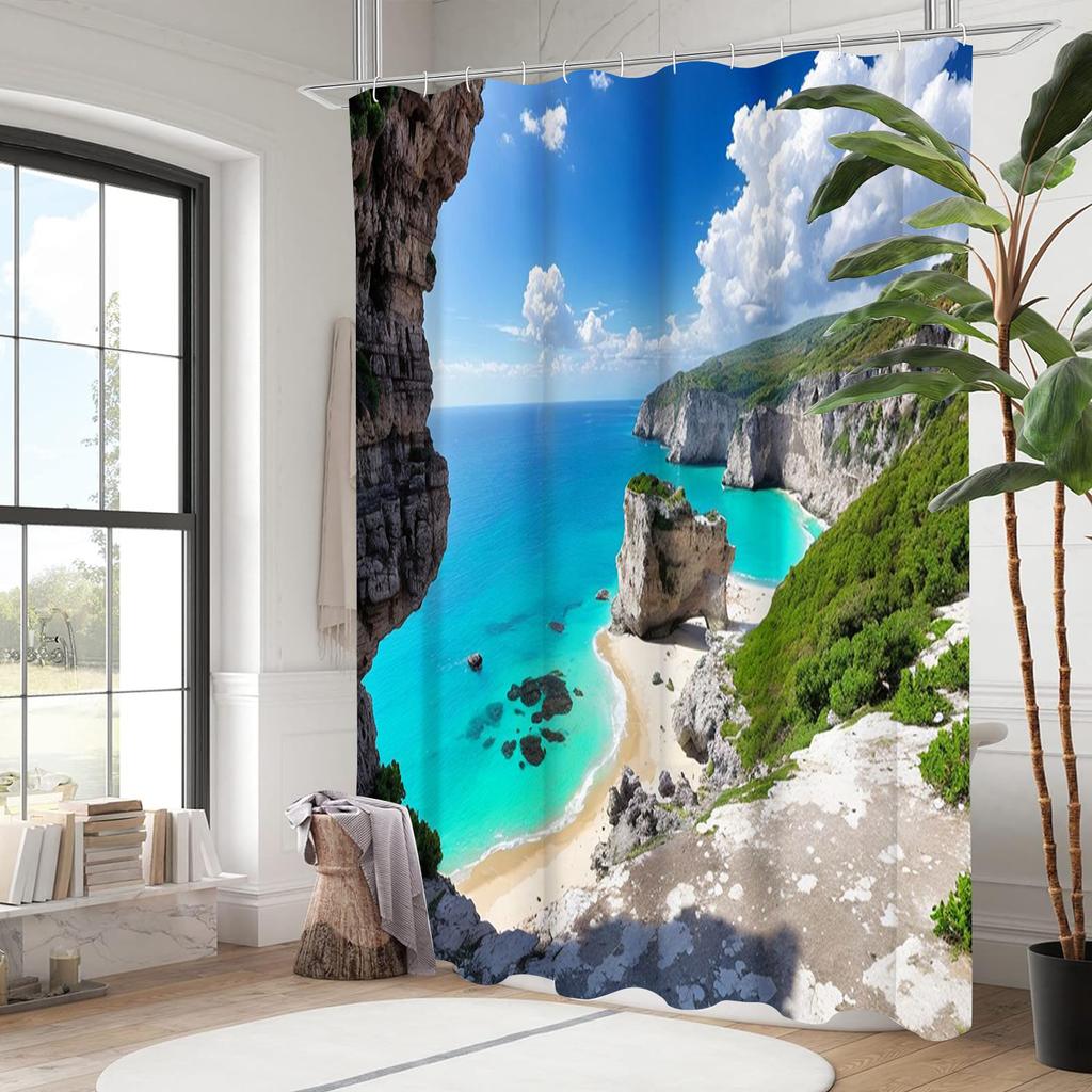 Plážový vzor Sprchový závěs do koupelny Vodotěsný Se 12 háčky Domácí dekorace Doprava zdarma