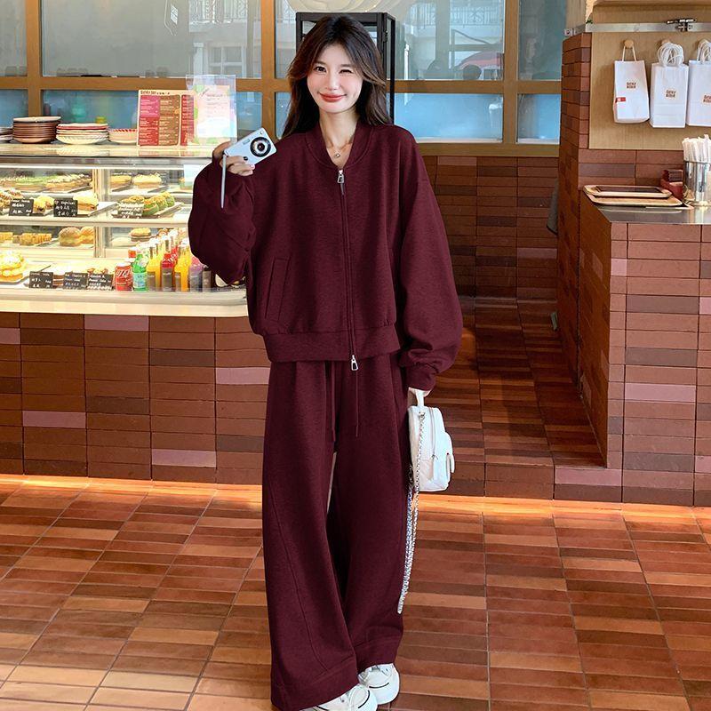 Extra Plus Size Men's Casual Sports Sweater Suit Women's Spring and Autumn High-waisted Wide-leg Pants Two-piece Suit