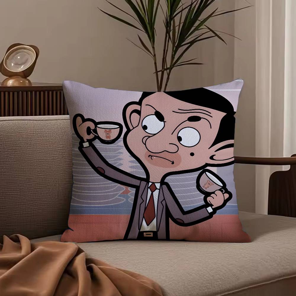 Cartoon M-Mr. BeanS Pillow Case Anti-dustmite Pillowcase Invisible zipper silky short plush Sofa cushion cover