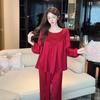 Spring Sweet Princess Lace Ice Silk Pajamas: Women's Loose Korean Court Style, Long Sleeve Pullover Top and Pants Set