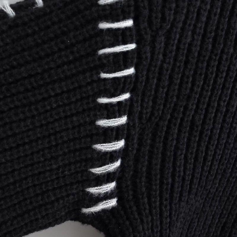 Kaslead New Arrival Women's Clothing Fashion Style Stylish Simple and Versatile Patchwork Long Sleeves Knitted Pullover Sweater