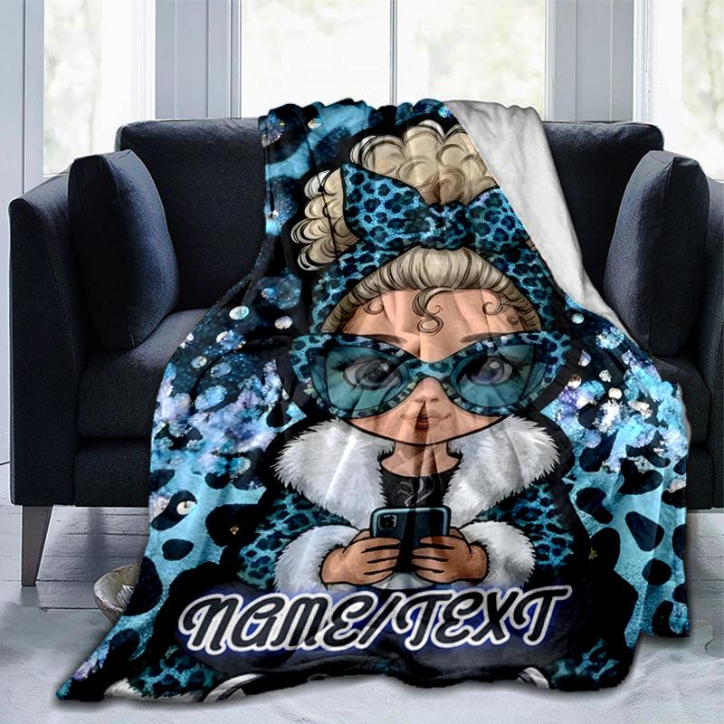 1PC Custom Name Blue Leopard Fashion outdooor Flannel blankets Throw Blanket All-Season Throw Gift Bedspread for Couch, Bed, Camping Holiday Birthday 