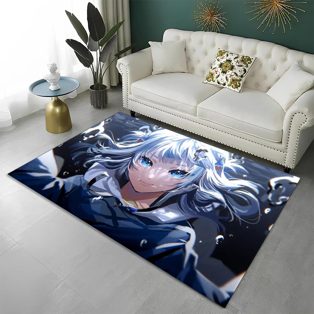 3D Cute Gawr Gura Hololive Cartoon Carpet Rug for Home Living Room Bedroom Sofa Doormat Decor,kids Area Rug Non-slip Floor Mat