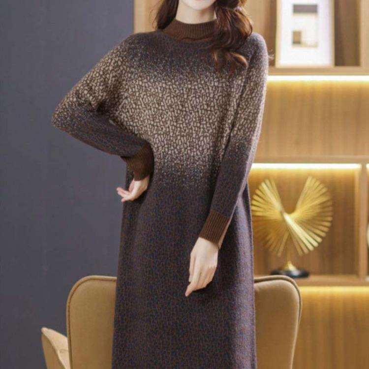 Oversize Strickpullover Kleid Oberteil für Damen Winter Herbst Verdickt Warm Langarm Dehnstrick
