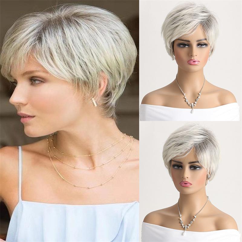 Short White Wigs for Women Synthetic Hair Cosplay Wig with Bangs Straight Anime Movie Costume Party Halloween Drag Queen Wig