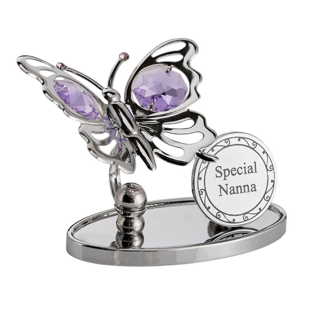 Crystocraft Special Nanna Chrome Plated Butterfly Ornament And Plaque