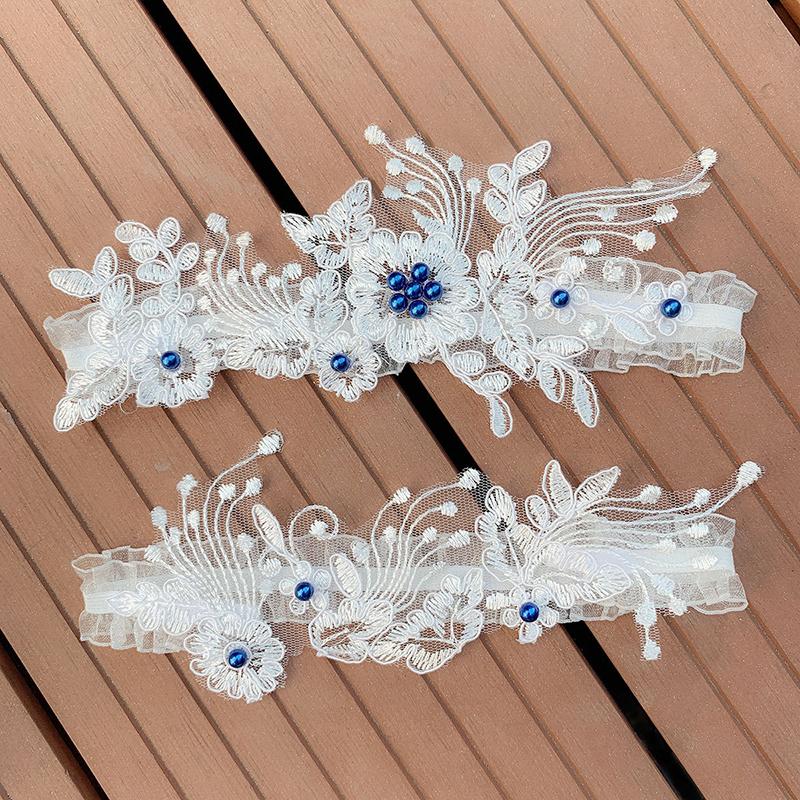 2Pcs Wedding Garter Lace Beads Embroidery Flower Sexy Garters Women/Female/Bride Thigh Ring Bridal Lace Leg Ring Loop