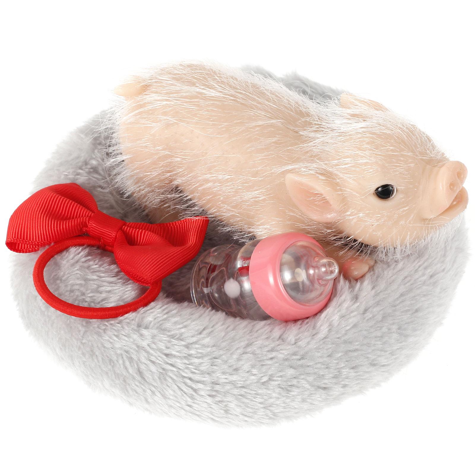 

Silicone Pig Doll Toy with Pig Bowknot Nursing Bottle Sleeping Pad Mini Soft Lifelike Animal Pig Doll Cute Realistic Reborn Pig