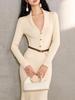 Multi-color Modal Stretch V-neck Gold Button Curve Slim-fit Mermaid Dress