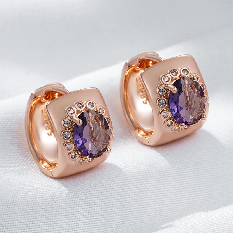 Shiny Purple Natural Zircon Big Hoop Earrings For Women Fashion  Rose Gold Color Party Daily Jewelry Accessories