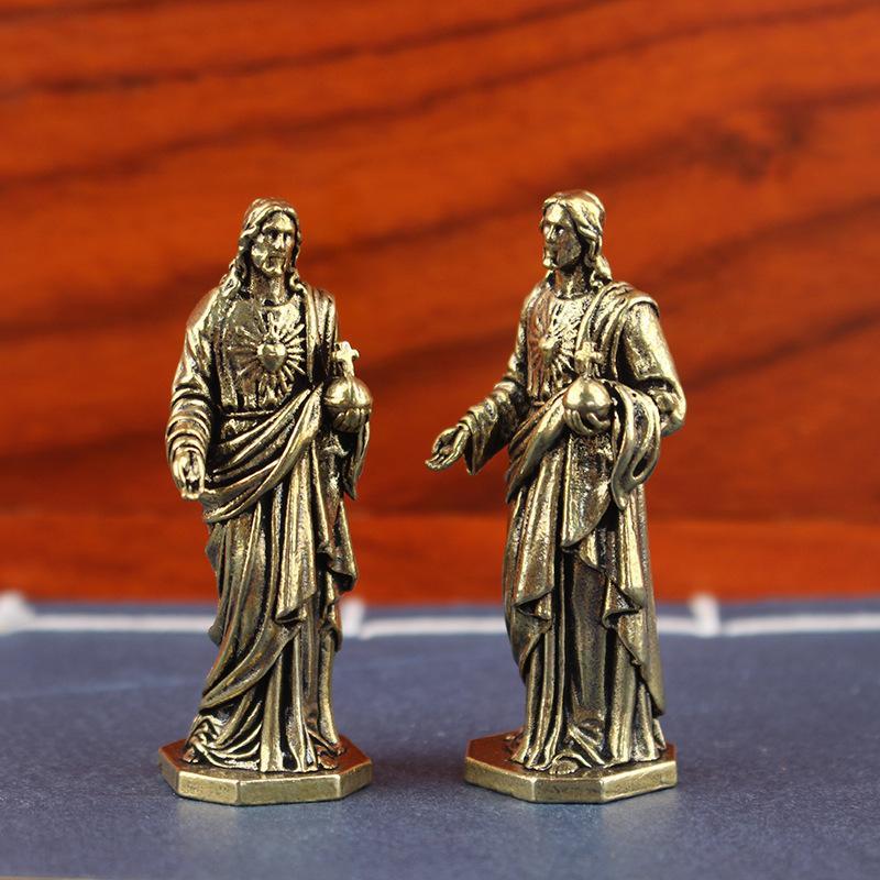 Vintage Handmade Brass Statue Mini Copper Figurine Craft Desktop Decor for Study Room Home Office Souvenir Gift