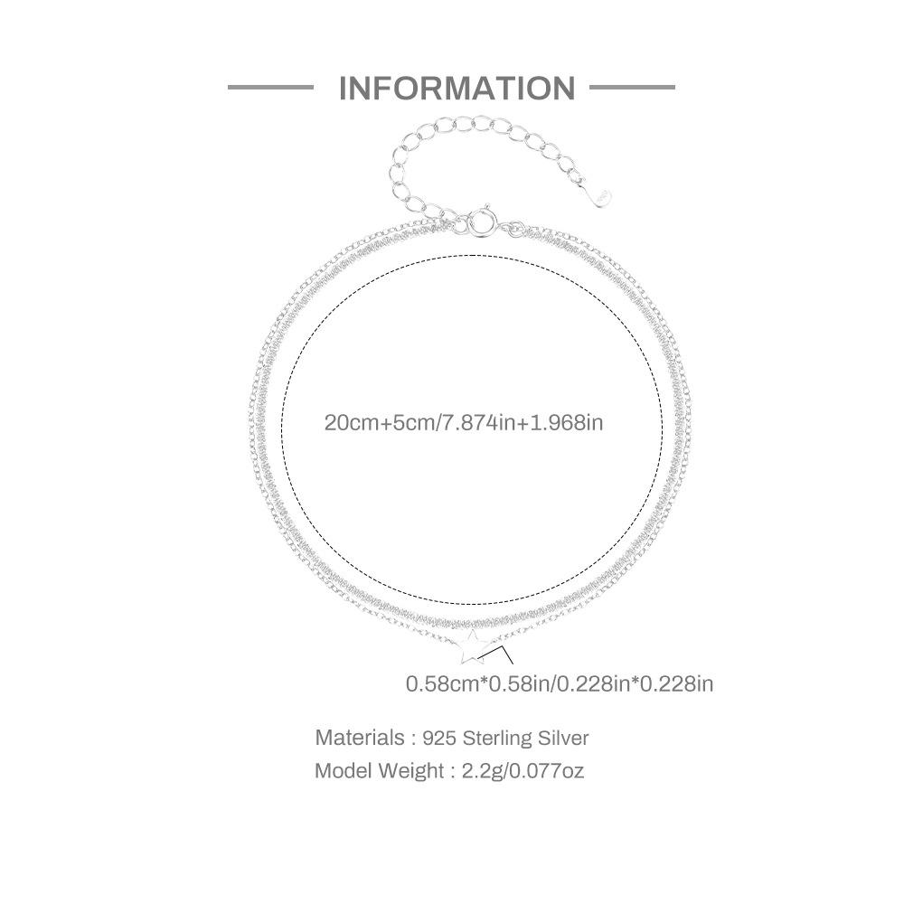 Fashion Summer S925 Sterling Silver Double-Layer Adjustable Pentagram Bright Silver Pendant Anklet